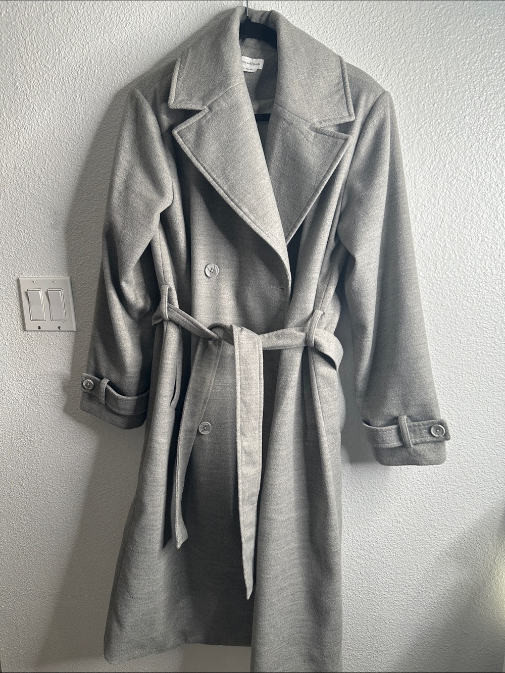 Love &friends Classic Grey Belted double breasted Wool-Blend Trench Coat size S
